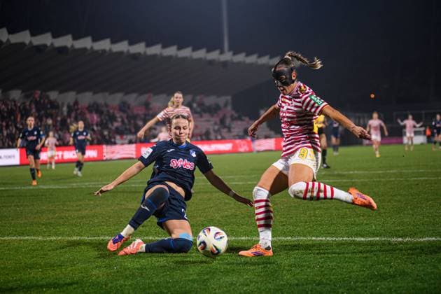 COLOGNE, GERMANY - 9 NOVEMBER, 2025: Laura Gloning, Vanessa Leimenstoll - The football match of Frauen Bundesliga 1. FC Koeln vs TSG Hoffenheim at Franz Kremer Stadium.  Copyright: xVITALIIxKLIUIEVx