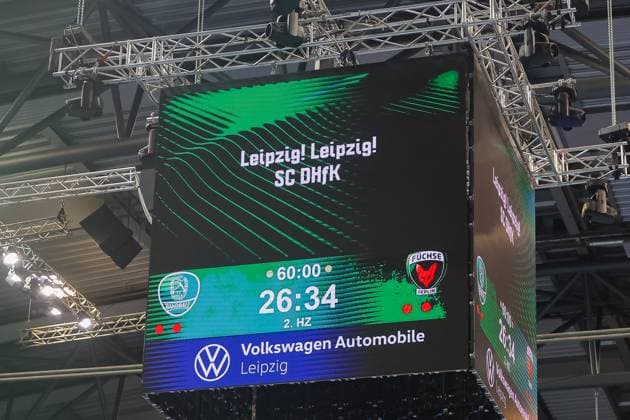 Anzeigetafel, Endstand 26:34, SC DHfK Leipzig vs Fuechse Berlin, Handball, 1. Bundesliga, 11. Spieltag, Saison 2025 2026, 09.11.2025, SC DHfK Leipzig vs Fuechse Berlin, Handball, 1. Bundesliga, 11. Spieltag, Saison 2025 2026, 09.11.2025 Leipzig Copyright: xEibner-Pressefoto LauraxRoemerx EP_LRR