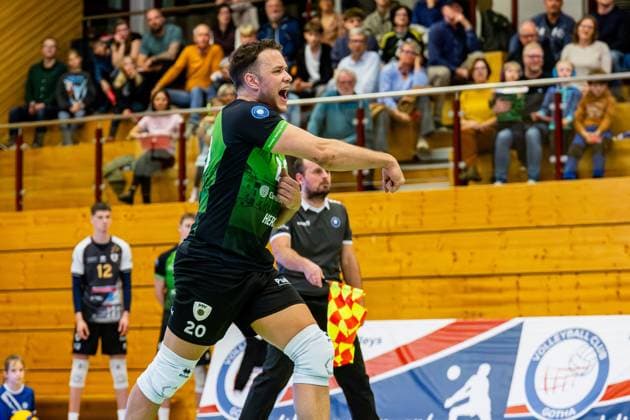 09.11.2025, GER, Volleyball, Saison 2025 2026, Maenner, DVV Pokal, Achtelfinale, Blue Volleys Gotha - Barock Volleys MTV Ludwigsburg Jeffrey Klok (Barock Volleys MTV Ludwigsburg) 99867 Gotha Sporthalle Sportanlage Ernesti Thüringen Deutschland