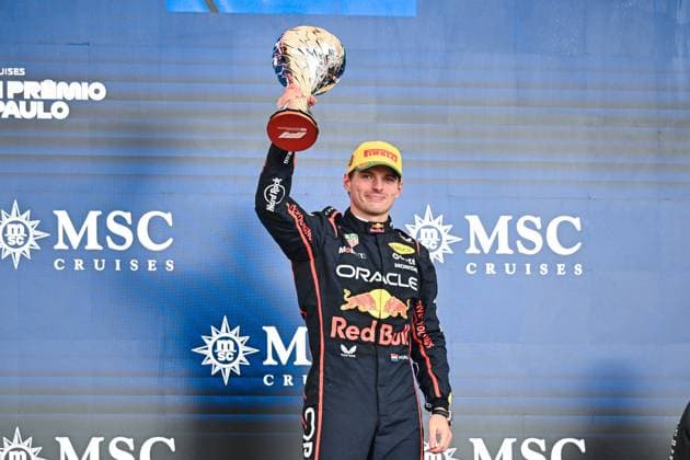 Max Verstappen of Red Bull on the podium after the F1 Grand Prix of Brazil at Autodromo Jose Carlos Pace on November 09, 2025 in Sao Paulo, Brazil. (Photo by Richard Callis SPP) Copyright: xRichardxCallis SPPx Sportspressphoto_SPR59978