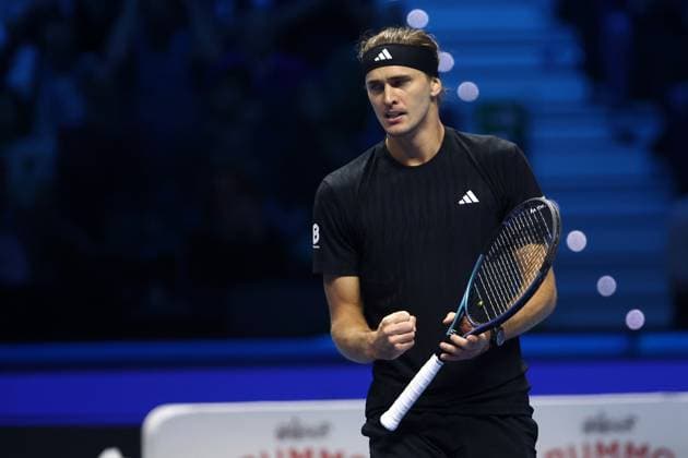 Alexander Zverev (Germany) celebrates after scoring his team s first goal, Day 1, Nitto ATP, Tennis Herren Finals 2025, INALPI Arena, November 9, 2025, Turin, Italy.