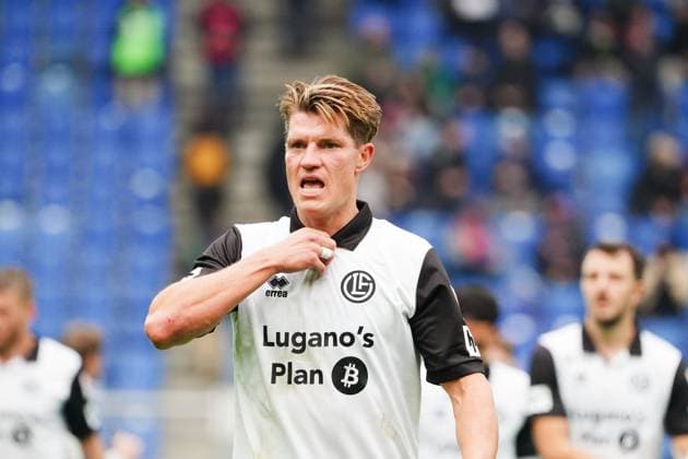 09.11.2025 Basel Schweiz Stadion St.Jakob-Park. Fussball Super League Herren Saison 2025 2026 FC Basel - FC Lugano. 0:1 Bild : Kevin Behrens (FC Lugano) Einzelbild Aktion