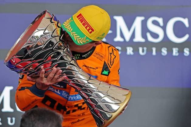 9th November 2025; Sao Paulo, Brazil: First-placed winner Lando Norris (GBR) McLaren F1 Team MCL39 Mercedes celebrate after the F1 Grand Prix of Brazil at Autodromo Jose Carlos Pace  HeulerxAndrey