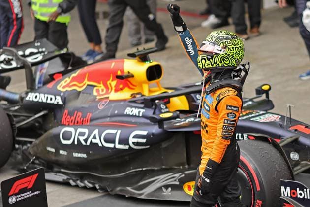 9th November 2025; Sao Paulo, Brazil: First-place winner Lando Norris (GBR) McLaren F1 Team MCL39 Mercedes celebrates after the F1 Grand Prix of Brazil at Autodromo Jose Carlos Pace  HeulerxAndrey