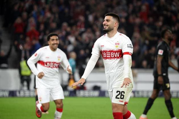 09.11.25 VfB Stuttgart - FC Augsburg Deutschland, Stuttgart, 09.11.2025, Fussball, Bundesliga, Saison 2025 2026, VfB Stuttgart - FC Augsburg: Deniz Undav (VfB Stuttgart); Jubel Tor 3:2 Undav.