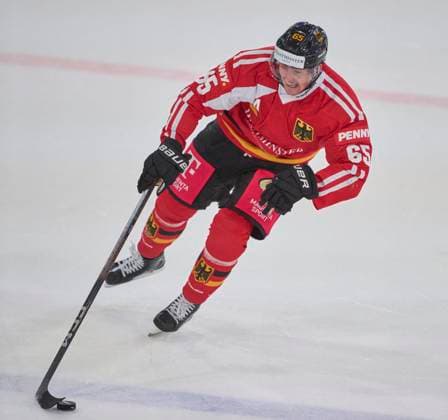 Marc Michaelis of Germany during the match GERMANY - SLOVAKIA 3-0 DEB Ice hockey, Eishockey DEUTSCHLAND CUP in Landshut, Germany, November 9, 2025, Season 2025 2026.