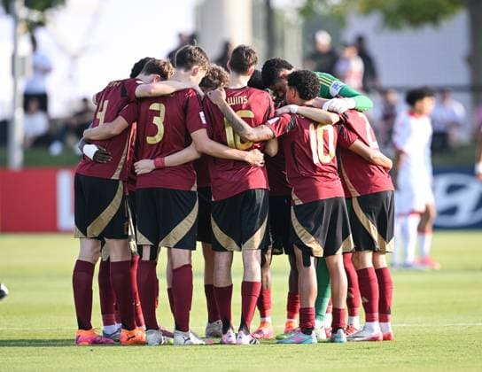 Fussball, Junioren U 17 WM 2025 Vorrunde 09.11.2025 Gruppe D Belgien - Tunesien Teamkreis Belgien vor dem Spiel