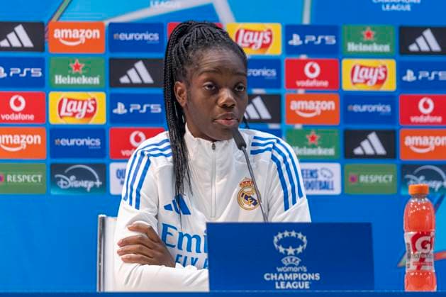 November 10, 2025, Madrid, Madrid, Spain: Pre-match press conference, PK, Pressekonferenz for the Women s Champions League match between REAL MADRID WOMEN Vs. PARIS FOOTBALL CLUB WOMEN, NAOMI FELLER of Real Madrid Femenino CF. November 10, 2025, Valdebebas, Madrid, Spain. Madrid Spain - ZUMAc312 20251110_zsp_c312_018 Copyright: xOscarxManuelxSanchezx