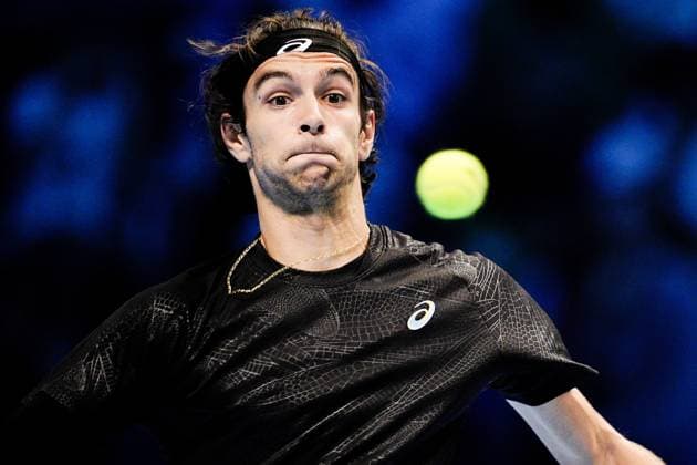 Italy s Lorenzo Musetti in action during the singles tennis match of the ATP, Tennis Herren World Tour Finals against United StatesÕ Taylor Fritz at the Inalpi Arena in Turin, Italy - Sunday, Nov. 10, 2025. - .  Copyright: xMarcoxAlpozzi LaPressex