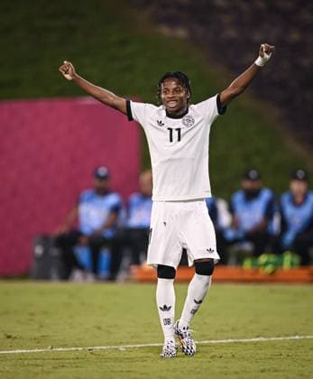 Fussball, Junioren U 17 WM 2025 in Doha Katar Vorrunde 10.11.2025 Gruppe G El Salvador - Deutschland JUBEL Deutschland; Torschuetze zum 3-0 Wisdom Mike