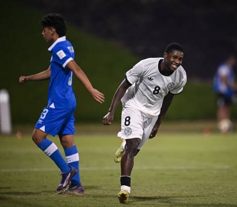 Fussball, Junioren U 17 WM 2025 in Doha Katar Vorrunde 10.11.2025 Gruppe G El Salvador - Deutschland JUBEL Deutschland; Jeremiah Dennit Mensah nach seinem Tor zum 0-5