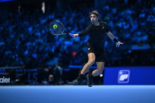 2025 Nitto ATP, Tennis Herren Finals - Fritz v Musetti Lorenzo Musetti (ITA) during his first round match at the 2025 Nitto ATP Finals in Torino, ITALY, on November 10, 2025. Photo by Corinne Dubreuil ABACAPRESS.COM Torino Italy  Copyright: xDubreuilxCorinne ABACAx