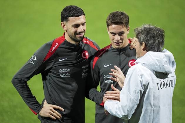 Turkish National Football Team training session ISTANBUL, TURKIYE - NOVEMBER 10: Kenan Yildiz and Merih Demiral of Turkiye attend a training session ahead of 2026 FIFA World Cup, WM, Weltmeisterschaft, Fussball European Qualifiers Group E match between Turkiye and Bulgaria at the TFF Hasan Dogan Facilities in Istanbul, Turkiye on November 10, 2025. Arife Karakum Anadolu Istanbul Turkey. Editorial use only. Please get in touch for any other usage.  Copyright: x2025xAnadoluxArifexKarakumx
