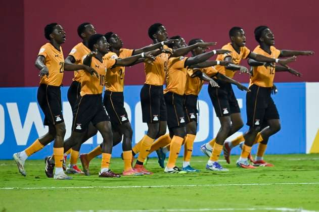 Zambia v Brazil: Group H- FIFA U-17 World Cup Qatar 2025 Players of Zambia celebrate after scoring a goal during the FIFA U-17 World Cup Qatar 2025 Group H match between Zambia and Brazil in Doha, Qatar, on November 10, 2025. DOHA Qatar Copyright: xNOUSHADxTHEKKAYILx