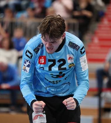 GER HBL2 Saison 2025 2026 VfL Potsdam vs HSG Krefeld Niederrhein, 10.11.25, MBS Arena, Potsdam Anel DURMIC (HSG Krefeld-Niederrhein 72) jubelt nach erfolgreicher Parade, Schrei, Emotion