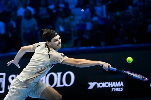 10th November 2025; Palasport Olimpico Arena, Turin, Italy; Nitto ATP, Tennis Herren Finals Tennis 2025; Taylor Fritz of the United States plays a backhand against Lorenzo Musetti of Italy  BestxImages