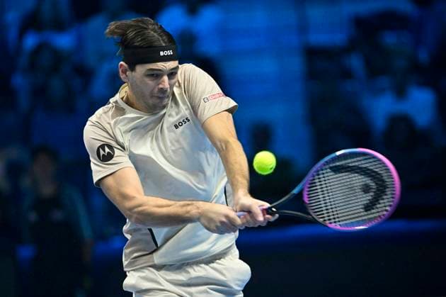 10th November 2025; Palasport Olimpico Arena, Turin, Italy; Nitto ATP, Tennis Herren Finals Tennis 2025; Taylor Fritz of the United States plays a backhand against Lorenzo Musetti of Italy  BestxImages