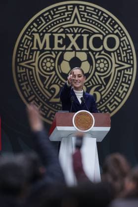 (251111) -- MEXICO CITY, Nov. 11, 2025 -- Mexican President Claudia Sheinbaum reacts during the presentation of the FIFA World Cup, WM, Weltmeisterschaft, Fussball 2026 organization plan in Mexico City, capital of Mexico, on Nov. 10, 2025. ) (SP)MEXICO-MEXICO CITY-FOOTBALL-FIFA WORLD CUP 2026-PRESENTATION FranciscoxCanedo 