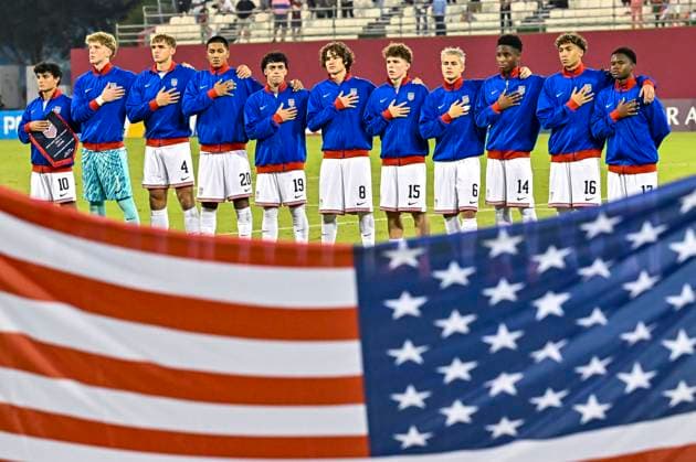 Czechia v USA : Group I - FIFA U-17 World Cup Qatar 2025 Starting players of USA line up prior to the FIFA U-17 World Cup Qatar 2025 Group I match between Czechia v USA in Doha, Qatar, on November 11, 2025. DOHA Qatar Copyright: xNOUSHADxTHEKKAYILx