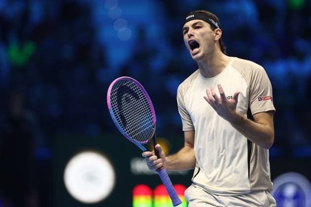 Carlos Alcaraz vs Taylor Fritz Taylor Fritz of USA looks dejected during the Round Robin singles match between Carlos Alcaraz of Spain and Taylor Fritz of Usa on Day three of the Nitto ATP, Tennis Herren World Tour Finals. Torino Inalpi Arena Italy Copyright: xMarcoxCanonierox
