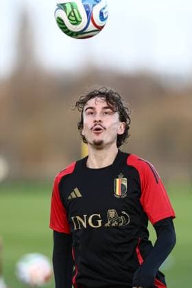 Belgium s Kamiel Van De Perre pictured during a training session of the Belgian national soccer team Red Devils U21, U 21 ahead of their EURO Qualifying, EM, Europameisterschaft match against Austria, at the Royal Belgian Football Association s training center, in Tubize, Tuesday 11 November 2025. BRUNOxFAHY  x140911616x
