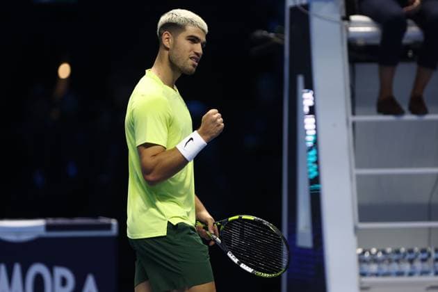 Carlos Alcaraz (Spain) celebrates, day 3, Nitto ATP, Tennis Herren Finals 2025, INALPI Arena, November 11, 2025, Turin, Italy.