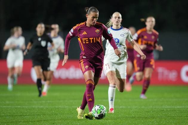 AS Roma s Katrine Veje during the Uefa Women™s Champions League soccer match between Roma and Valerenga Football at the Rome s Tre Fontane stadium, Italy - Tuesday November 11, 2025 - Soccer ( Photo by Alfredo Falcone LaPresse )  Copyright: xAlfredoxFalcone LaPressex