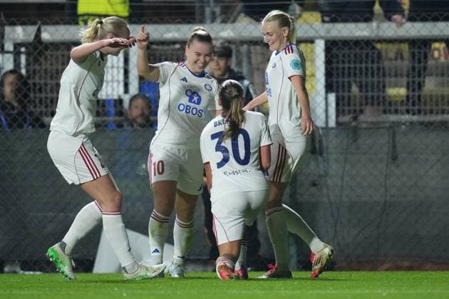 Valerenga s Stine Brekken celebrates after scoring during the Uefa Women™s Champions League soccer match between Roma and Valerenga Football at the Rome s Tre Fontane stadium, Italy - Tuesday November 11, 2025 - Soccer ( Photo by Alfredo Falcone LaPresse )  Copyright: xAlfredoxFalcone LaPressex