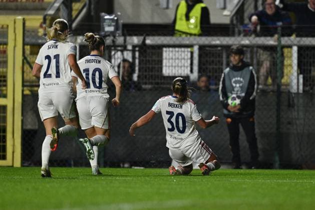 CALCIO - Champions League Women - AS Roma vs Valerenga Fotball Damer Stine Brekken of Valerenga Fotball Damer celebrates after scoring the goal of 0-1 during the Women s Champions League Matchday 3 between A.S. Roma and Valerenga Fotball Damer at the Tre Fontane Stadium on November 11, 2025 in Rome, Italy. Rome Italy  Copyright: xIPAxSport ABACAx