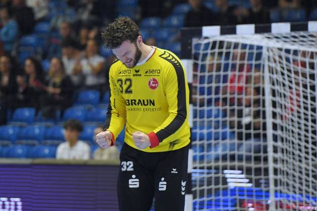Jubel bei Kristof Palasics (Torwart MT Melsungen 3 , GER, MT Melsungen - Ferencvarosi Torna Club Green Collect Budapest (HUN)l, Handball, EHF European League Maenner, Group Matches, Saison 2025 2026, 11.11.2025, GER, MT Melsungen - FTC-Green Collect, Handball, EHF Maenner, Group Matches, Saison 2025 2026, 11.11.2025 Kassel Copyright: xEibner-Pressefotox xRolandxSippex EP_RSL