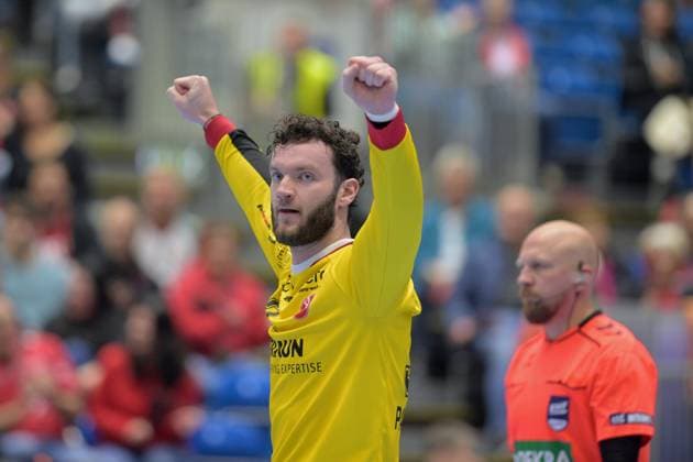 Jubel bei Kristof Palasics (Torwart MT Melsungen 3 , GER, MT Melsungen - Ferencvarosi Torna Club Green Collect Budapest (HUN)l, Handball, EHF European League Maenner, Group Matches, Saison 2025 2026, 11.11.2025, GER, MT Melsungen - FTC-Green Collect, Handball, EHF Maenner, Group Matches, Saison 2025 2026, 11.11.2025 Kassel Copyright: xEibner-Pressefotox xRolandxSippex EP_RSL