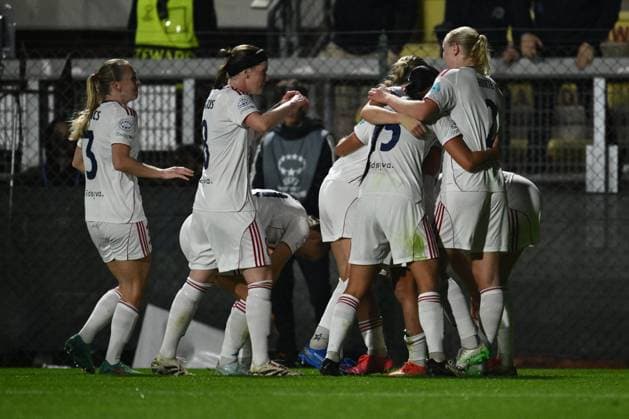 CALCIO - Champions League Women - AS Roma vs Valerenga Fotball Damer Stine Brekken of Valerenga Fotball Damer celebrates after scoring the goal of 0-1 during the Women s Champions League Matchday 3 between A.S. Roma and Valerenga Fotball Damer at the Tre Fontane Stadium on November 11, 2025 in Rome, Italy. Rome Italy  Copyright: xIPAxSport ABACAx