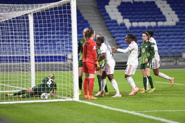 Football : Lyonnes v Wolfsburg - UEFA Women s champions league Ada HEGERBERG of Lyon scoring goal during the UEFA Womens champions league match between OL Lyonnes and Wolfsburg at Groupama Stadium Decines Charpieu Lyon France on November 11, 2025  Copyright: xx