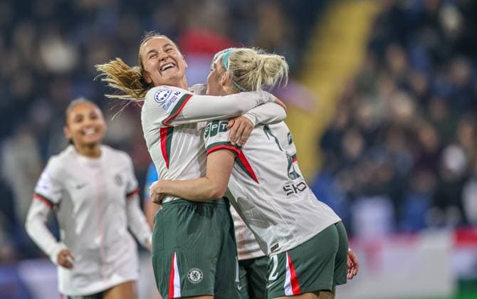 AUT, München, SKN St. Pölten vs Chelsea London, Women s Champions League, UEFA, Saison 2526, NV Arena, 3. Spieltag im Bild: goal and celebration, joy, Tor und Jubel mit Wieke Kaptein (Chelsea London 18) DFB DFL REGULATIONS PROHIBIT ANY USE OF PHOTOGRAPHS AS IMAGE SEQUENCES AND OR QUASI-VIDEO, 11.11.2025, Copyright: HMBxMedia HendrikxHamelau
