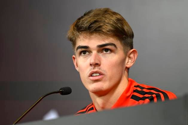 Kazakhstan v Belgium - FIFA World Cup, WM, Weltmeisterschaft, Fussball 2026 UEFA Qualifier - Media Activities 12 11 2025 TUBIZE, BELGIUM - NOVEMBER 12 : De Ketelaere Charles midfielder of Belgium talking to the press during a press conference, PK, Pressekonferenz at the Football Center Base Camp ahead of the FIFA World Cup 2026 European Qualifiers match between Kazakhstan and Belgium on November 12, 2025 in Tubize, Belgium, 12 11 2025 Tubize Belgium  Copyright: xJanxDexMeuleneirx