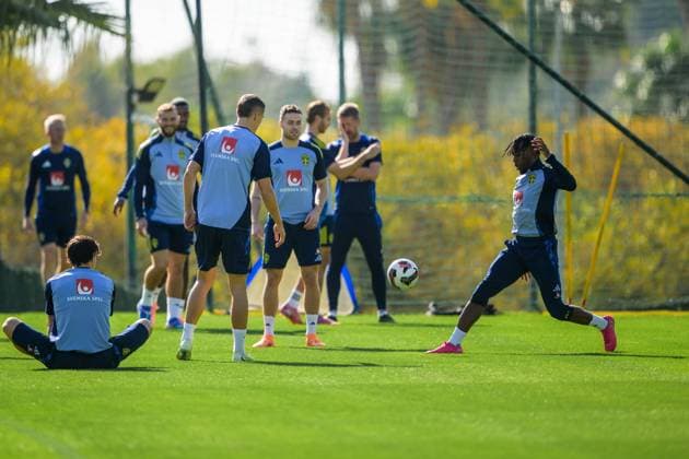 251112 Anthony Elanga of the Swedish national football team during a training session on November 12, 2025 in Marbella. Photo: Joel Marklund BILDBYRAN kod JM JM0747 bbeng fotboll football soccer fotball vm-kval FIFA World Cup, WM, Weltmeisterschaft, Fussball qualifier träning practice training sverige sweden sverige a  Copyright: JOELxMARKLUND BB251112JM018