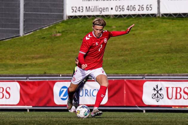 Baden, Switzerland, November 12th 2025: Malte Heyde (7 Denmark) shoots the ball during the UEFA European Qualifiers U19 football match between Denmark and San Marino at ESP Baden in Baden, Switzerland: (Daniela Porcelli SPP) Copyright: xDanielaxPorcellix xSPPx spp-en-DaPoSp-20251112-DP108729