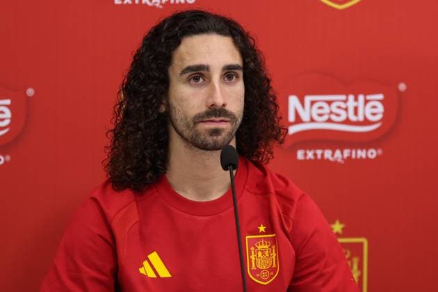 November 12, 2025, Las Rozas, Madrid, SPAIN: Marc Cucurella of Spain attends a press conference, PK, Pressekonferenz on the partnership agreement between Nestle and the Spanish National Football Team prior to the 2026 World Cup qualifying matches against Georgia and Turkey, at the Ciudad del Futbol, in Las Rozas, Madrid, Spain, on November 12, 2025. Las Rozas SPAIN - ZUMAa181 20251112_zaa_a181_050 Copyright: xIrinaxR.xHipolitox