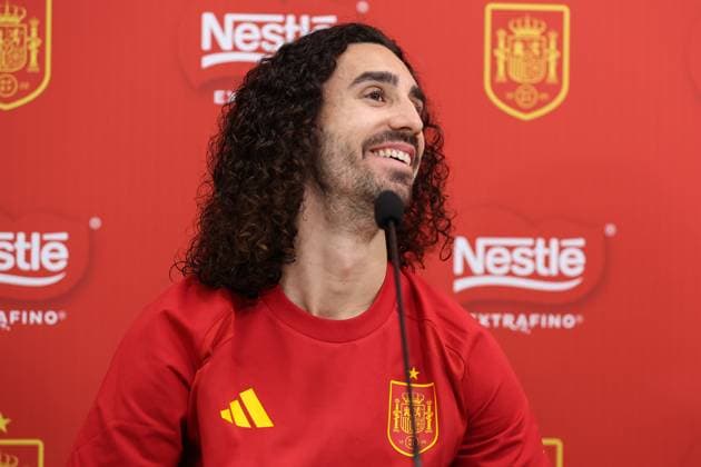 November 12, 2025, Las Rozas, Madrid, SPAIN: Marc Cucurella of Spain attends a press conference, PK, Pressekonferenz on the partnership agreement between Nestle and the Spanish National Football Team prior to the 2026 World Cup qualifying matches against Georgia and Turkey, at the Ciudad del Futbol, in Las Rozas, Madrid, Spain, on November 12, 2025. Las Rozas SPAIN - ZUMAa181 20251112_zaa_a181_051 Copyright: xIrinaxR.xHipolitox