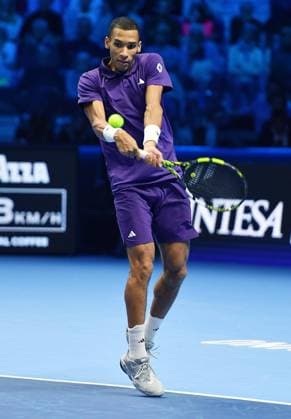 November 12, 2025, Turin, Italy: Felix Auger-Aliassime of Canada in action during the men s singles Round Robin match against Ben Shelton of USA at the ATP, Tennis Herren Finals in Turin, Italy, 12 November 2025. ANSA ATP Finals Tennis Tournament  - ZUMAa110 20251112_zaf_a110_030 Copyright: xAlessandroxDixMarcox