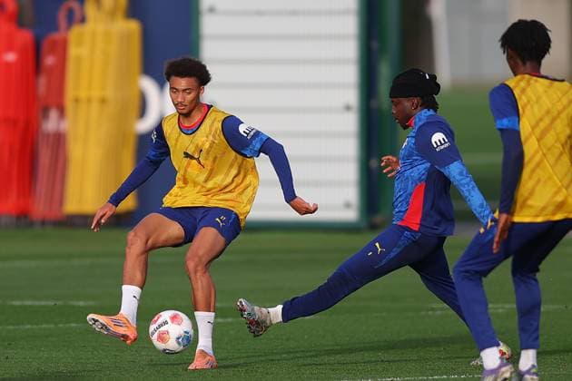 Training RB Leipzig Bundesliga Leipzig, 12.11.2025, Trainingszentrum am Cottaweg, Saison 2025 2026, Fußball, Männer, 1. Bundesliga , Training RB Leipzig , Im Bild v.l.: Tidiam Gomis und Johan Bakayoko ,