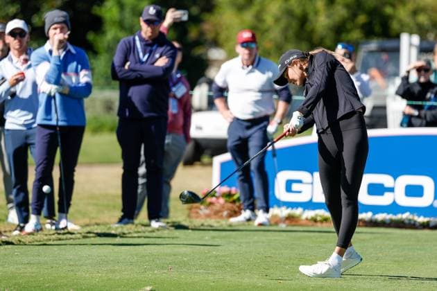 November 12, 2025, Belleair, Florida, USA: Kai Trump, the granddaughter of President Trump, tees off on the 13th hole during The ANNIKA driven by Gainbridge Pro-Am at the Pelican Golf Club at on Wednesday, Nov. 12, 2025, in Belleair. Belleair USA - ZUMAs70_ 20251112_zan_s70_030 Copyright: xJeffereexWoox