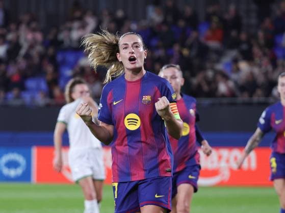 251112 UWCL Barcelona vs OH Leuven Alexia Putellas (11) of Barcelona celebrating her goal from penalty (1-0) during the soccer match between Barcelona (ESP) and OH Leuven (BEL), match day 3 of league phase of 2025-2026 season of UEFA Womens Champions League , on Wednesday 12 November 2025 in Barcelona, Spain. PHOTO SPORTPIX Sevil OKTEM BARCELONA Estadi Johan Cruyff SPAIN  Copyright: xSportpix.bex xSevilxOktemxSevilxOktemx