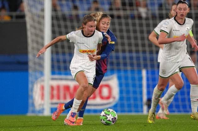 OHL Women s Sara Pusztai pictured in action during a soccer match between Spanish FC Barcelona, Barca Femeni and Oud-Heverlee Leuven Women, Wednesday 12 November 2025 in Barcelona, Spain, the third game in the league phase of the UEFA Women s Champions League competition. JOMAxGARCIAxIxGISBERT  x141162242x