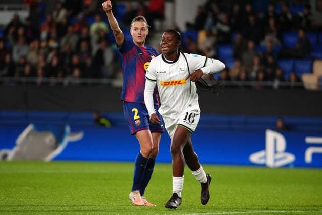 OHL Women s Axelle Van Besauw pictured during a soccer match between Spanish FC Barcelona, Barca Femeni and Oud-Heverlee Leuven Women, Wednesday 12 November 2025 in Barcelona, Spain, the third game in the league phase of the UEFA Women s Champions League competition. JOMAxGARCIAxIxGISBERT  x141166177x