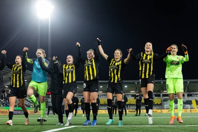 251112 Players of Häcken celebrates after the UEFA Women s Europa Cup football match between Häcken and Inter on November 12, 2025 in Gothenburg. Photo: Michael Erichsen BILDBYRAN COP 89 MI0901 Internazionale Milano bbeng dam europa cup football fotball fotboll häcken inter soccer uefa womens europa cup jubel Copyright: MICHAELxERICHSEN BB251112MI041