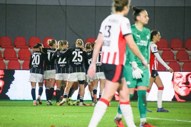 12.11.2025, xgrfx, Fussball UEFA Women s Europa Cup 1 8, PSV Eindhoven - Eintracht Frankfurt v.l. Tor, Remina Chiba (Eintracht Frankfurt) (DFL DFB REGULATIONS PROHIBIT ANY USE OF PHOTOGRAPHS as IMAGE SEQUENCES and or QUASI-VIDEO) De Herdgang