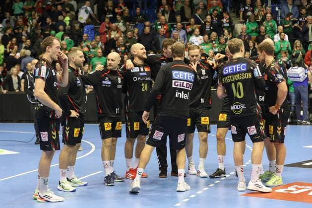 12.11.2025, xtgx, Handball, EHF Champions League, SC Magdeburg - HC Zagreb v.l. Magdeburg Jubel ueber den Sieg, Jubel nach Spielende Magdeubrg