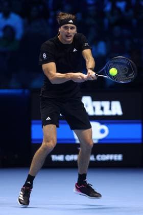 Jannik Sinner vs Alexander Zverev Alexander Zverev of Germany in action during the Round Robin singles match between Jannik Sinner vs Alexander Zverev on Day four of the Nitto ATP, Tennis Herren World Tour Finals. Turin Inalpi Arena Italy Copyright: xMarcoxCanonierox