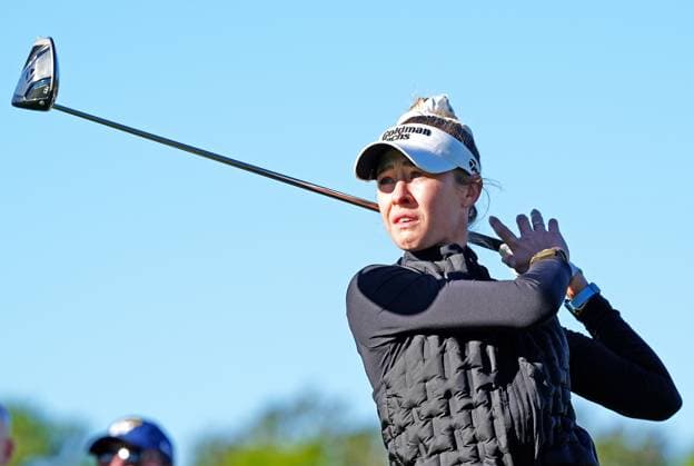BELLEAIR, FL - NOVEMBER 12: LPGA, Golf Damen golfer Nelly Korda plays her tee shot on the 2nd hole during the Pro Am for The Annika driven by Cambridge at Pelican on November 12, 2025, at the Pelican Golf Club in Belleair, Florida. (Photo by Brian Spurlock Icon Sportswire) GOLF: NOV 12 LPGA The ANNIKA EDITORIAL USE ONLY Icon25111214